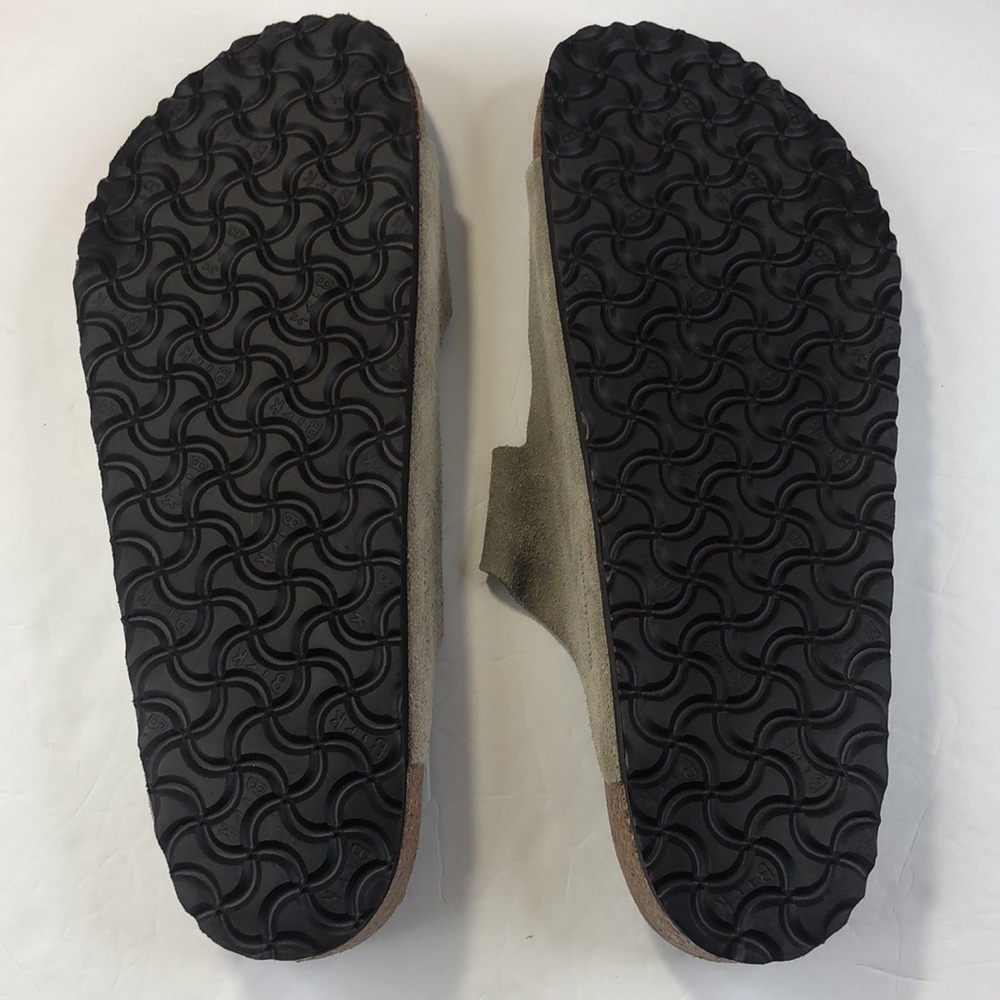 Birkenstock Suede Two-Strap Slide Sandals in Olive Green - Picture 10 of 13